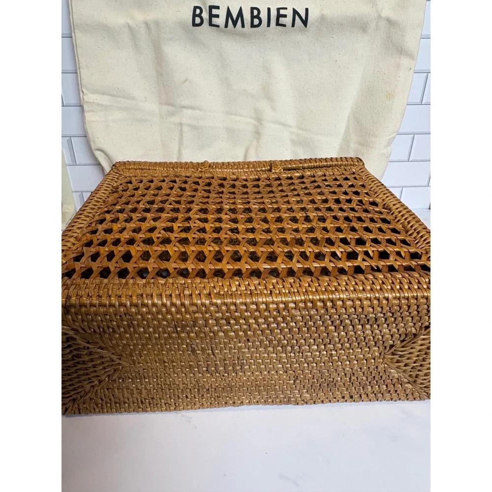 Bembien Flora Crossbody Bag‎ Natural Rattan Woven Box Bag Handmade Bali New